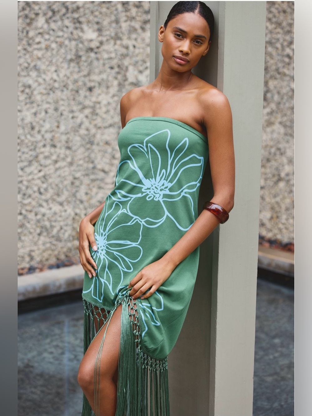 Celandine Asymmetrical Fringed T-Shirt Dress